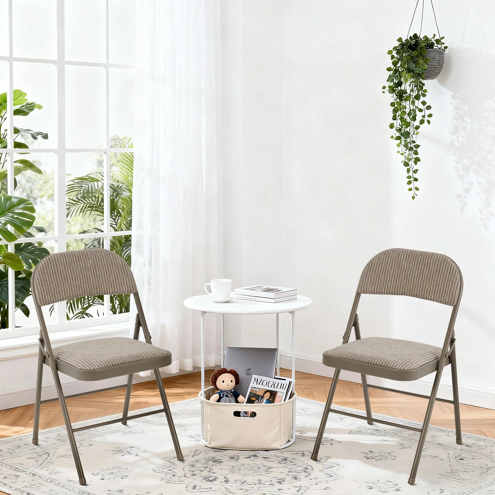 MCQ Foldable Fabric Padded Cushion Office Chair 2 Pack Ergonomic Metal Frame Soft Cushion Lumbar Support Heavy Capacity 330LB For Home Office﻿