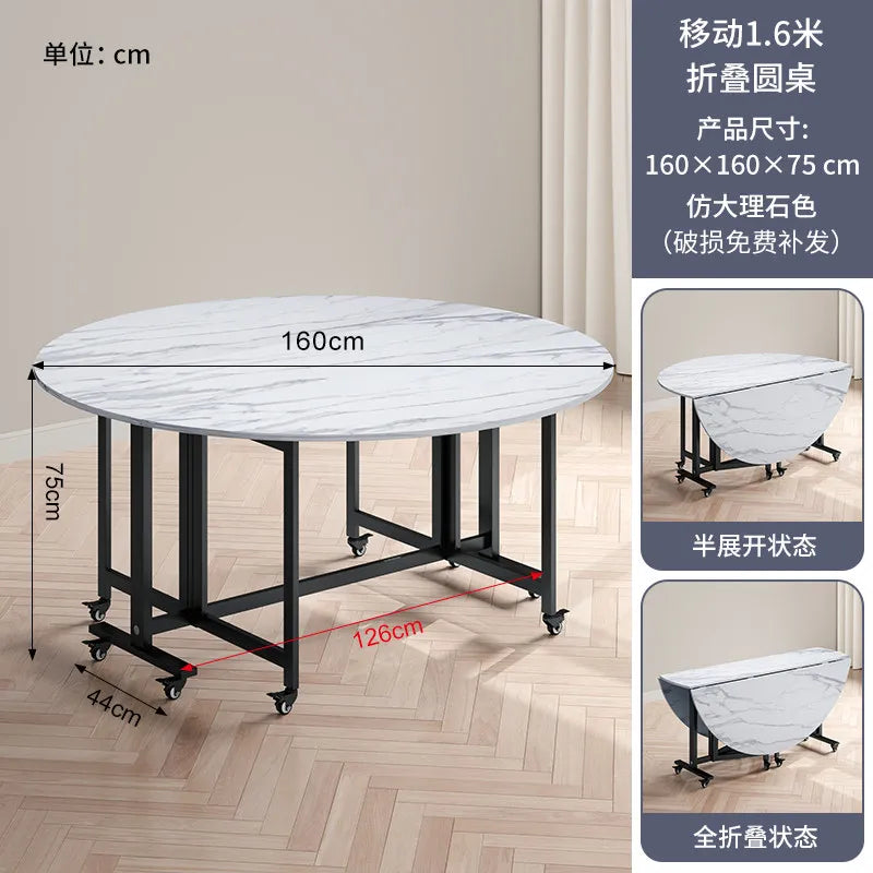 Folding table Household dining table Small apartment round table Multifunctional installation-free mobile simple round dining