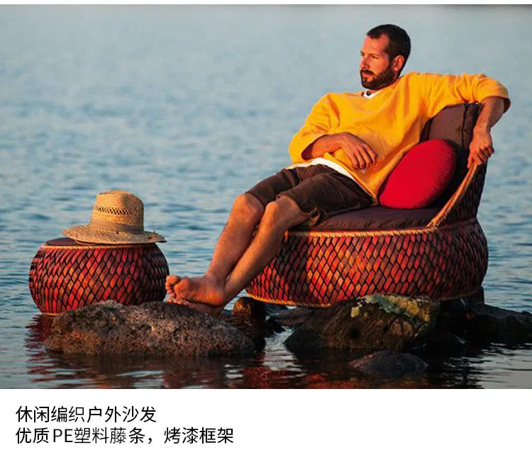 Creative sofa outdoor rattan creative chair outdoor garden hotel courtyard leisure open-air balcony combination small f