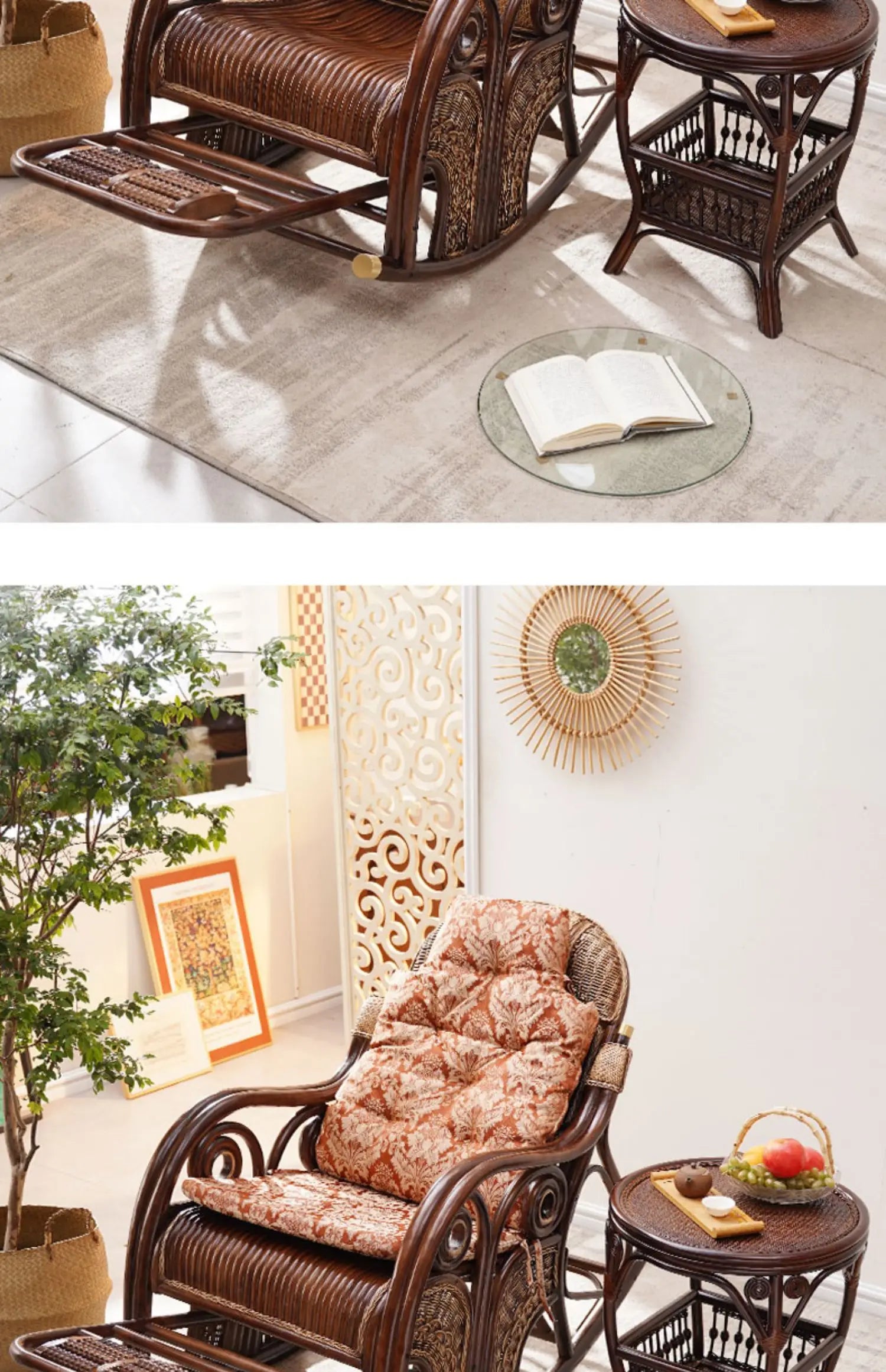 Natural rattan rocking chair adult sofa household cushion living room