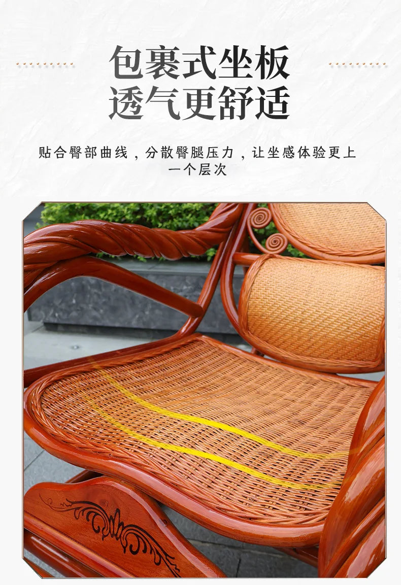 Home Balcony Leisure True Vine Elderly Rocking Chair Reliable Back Braided Rattan Chair Living Room