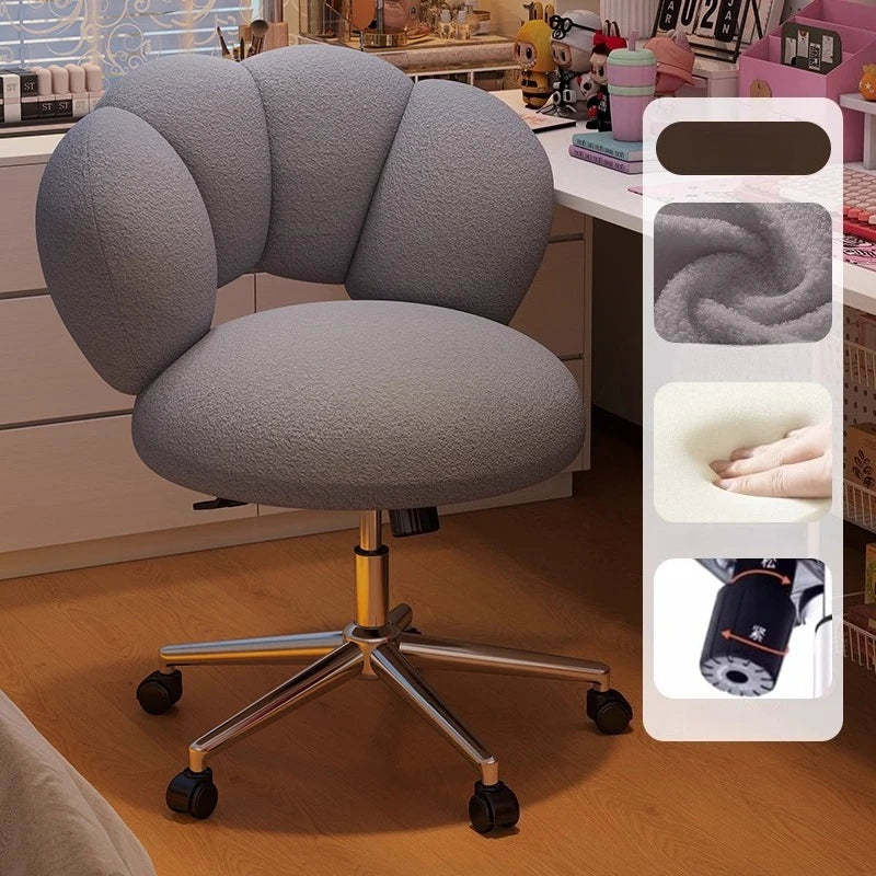 Cream Wind Living Room Chairs Furniture Dressing Stool Rotatable Chair Lamb Wool Small Internet Celebrity Stool Computer Stool