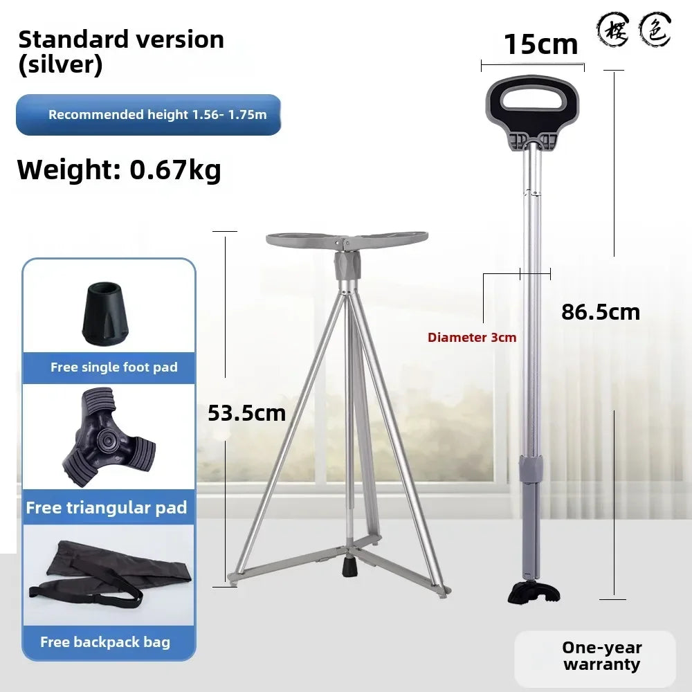Elderly crutches Multifunctional cane chair Non-slip portable stool Light walker