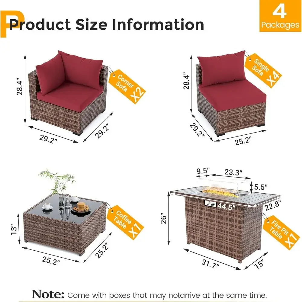 Outdoor Patio urniture Set with ire Pit Table, 8 Piece Outdoor Sectional Soas, All-Weather Wicker Patio Contion Set or Garden, B