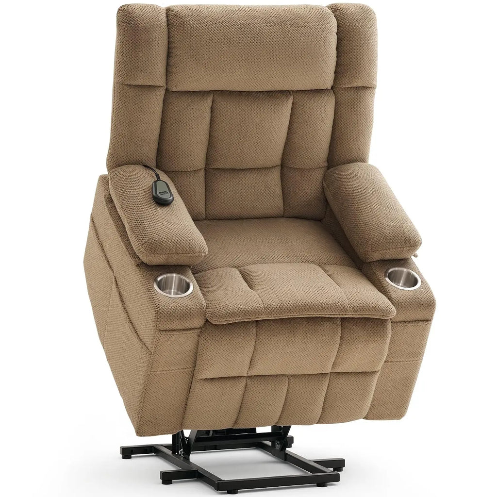Power Lift Recliner with Massage & Heat, Electric Chair with Cup Holders & Pockets for Living Room, Brown, Customized