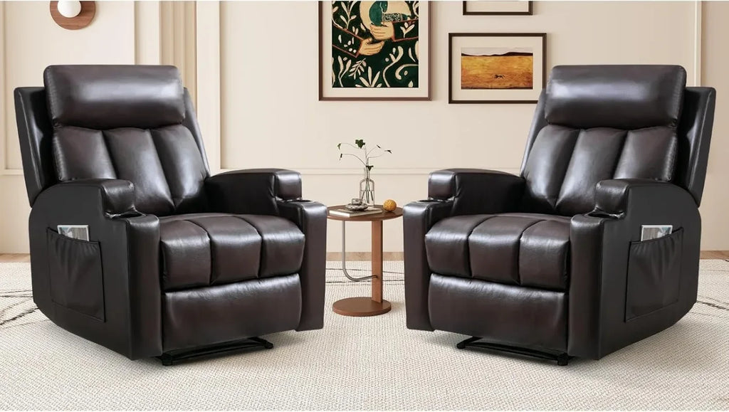CANMOV Manual Recliner Chair with Massage and Heat,Breathable Leather Recliner Chair with Armrest and Backrest