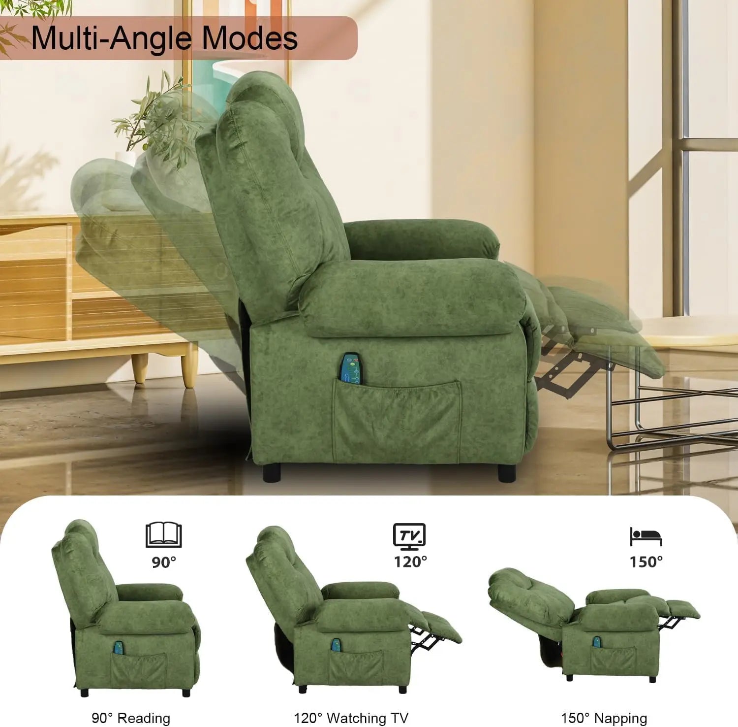 Overstuffed Push Back Recliner Chair for Living Room, Mid Century Fabric Heated Massaging Reclining Chair Small, Customized