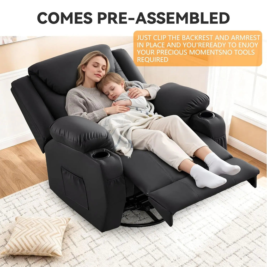 Oversized 360° Swivel Rocker Recliner Chair with Heat & Massage, Manual Recliner for Adults, Custom
