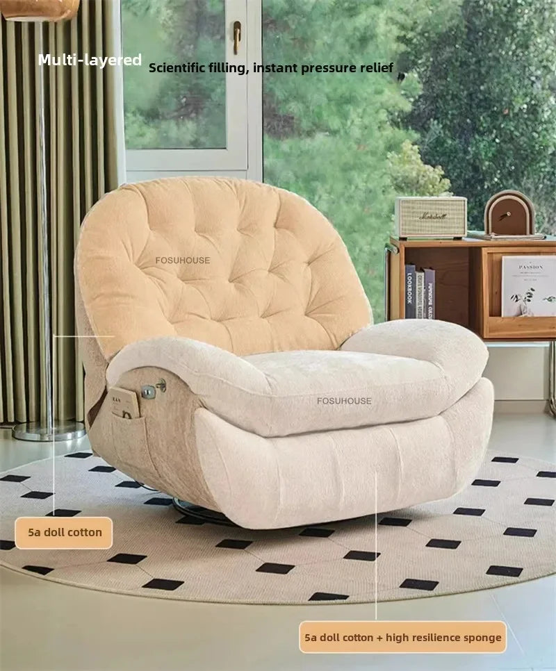 Modern Fabric Living Room Sofas Designer Living Room Furniture Leisure Lazy Sofa Bed Rocking Chair Nordic Home Rotating Recliner