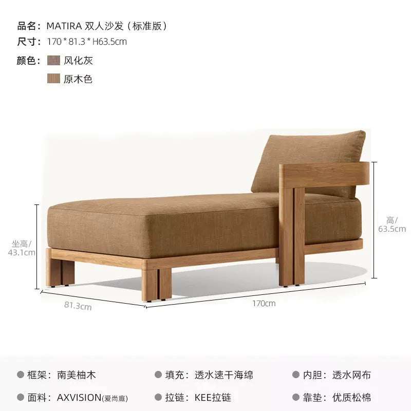 Villa Courtyard Teak Sofa Outdoor Garden Solid Wood Outdoor Terrace Hotel Leisure Furniture Combination