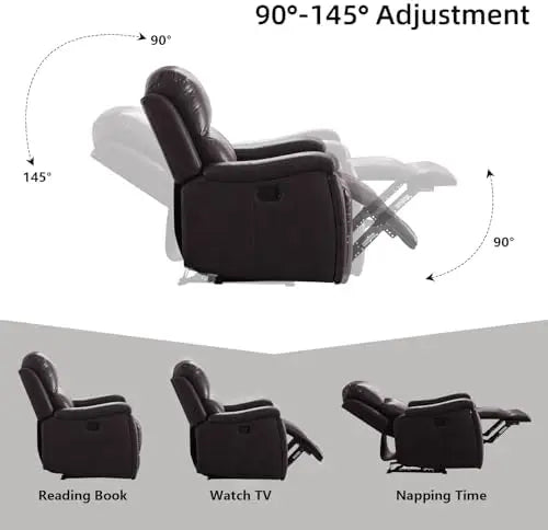 （Local US Inventory）Leather Recliner Chair, Manual Recliner Chair for Adults with Overstuffed Arms and Back, Single a Recliner w