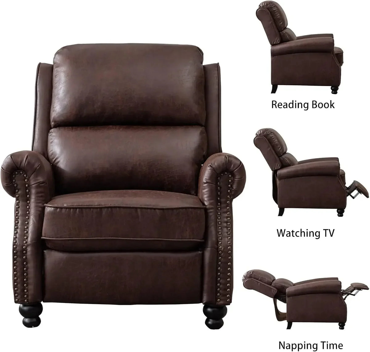 Reddish Brown Faux Leather Pushback Recliner Chair Single Sofa Accent Chair For Living Room