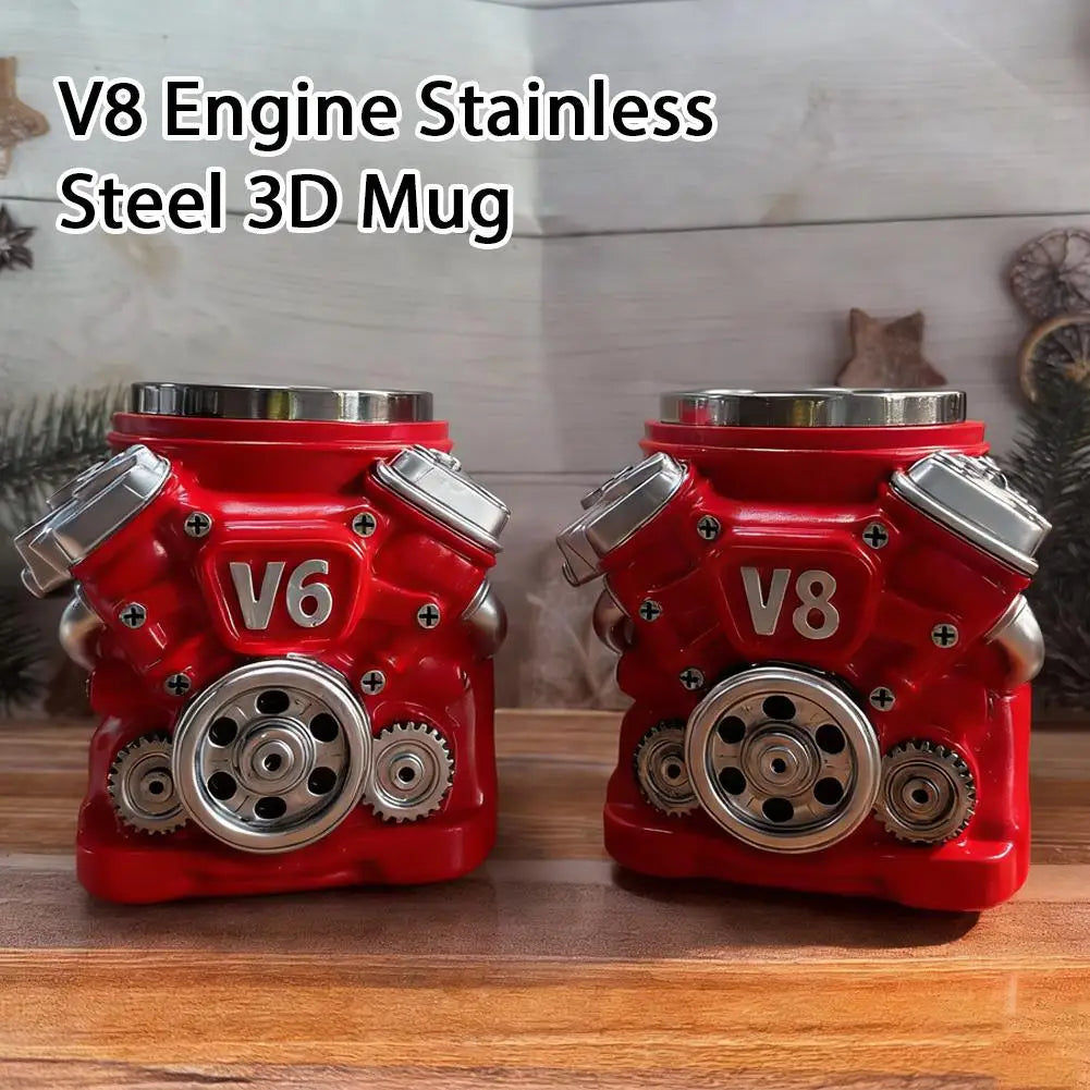 Retro V8 Engines Cup Personalized V6/V8 Coffee Mug Resin Crafts Perfect Gift for Car Lovers Mechanics Birthday Christmas