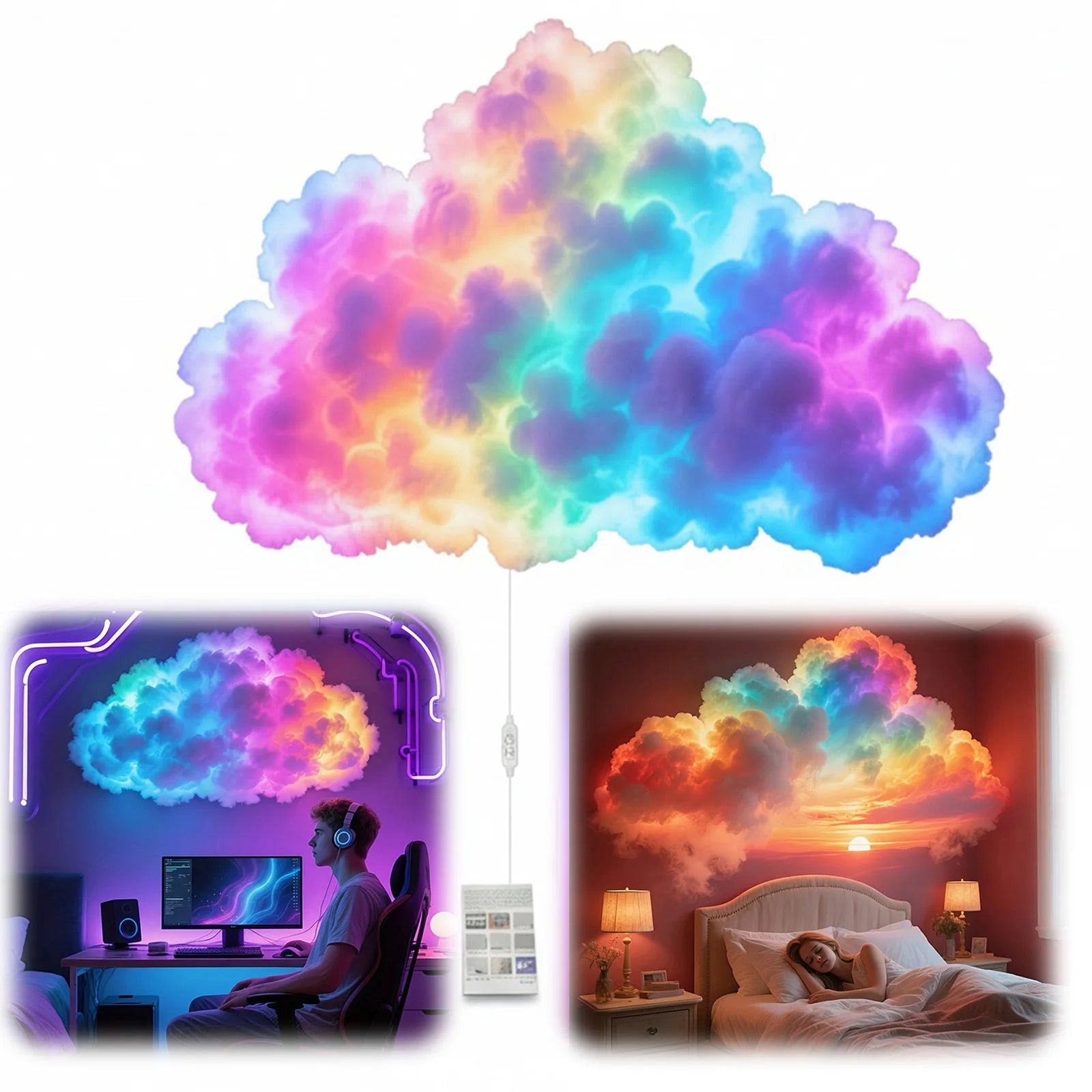 3D Big Cloud Lightning Light USB-Powered LED Cloud Light for Adults Kids Bedroom Home Decor