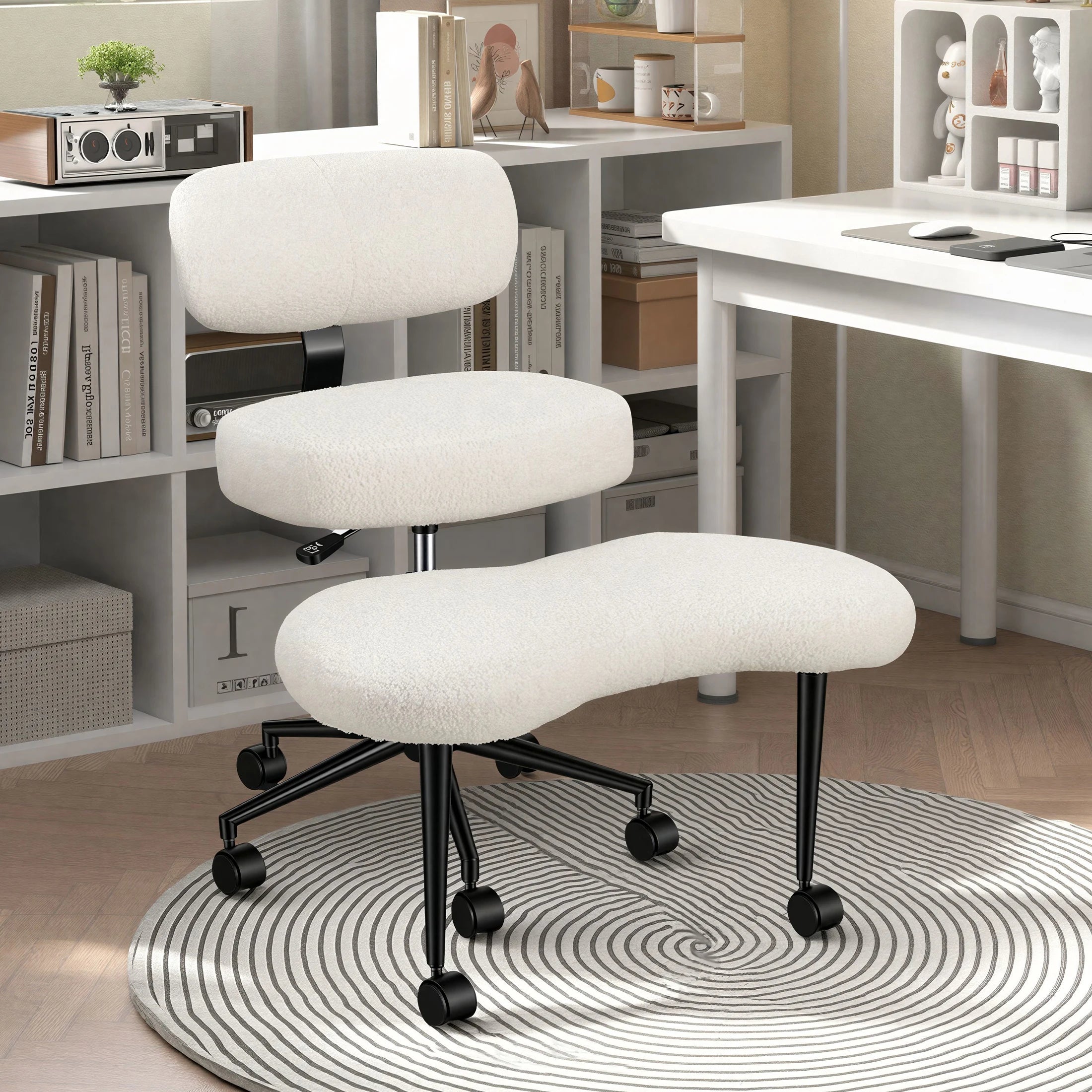 JHK Teddy Fleece Armless Ergonomic Office Chair with Lumbar Support Rolling Swivel Multiple Combination Methods Office Chair