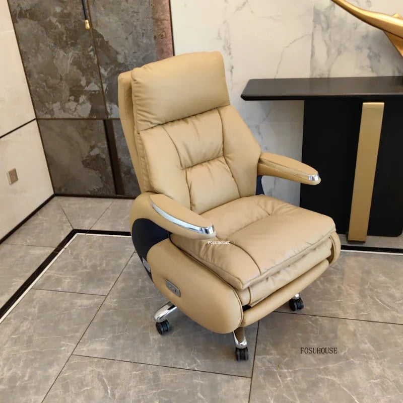Nordic Designer Leather Boss Office Chairs Comfortable Leather Back Computer Chairs Lunch Break Gaming Chairs office Furniture A