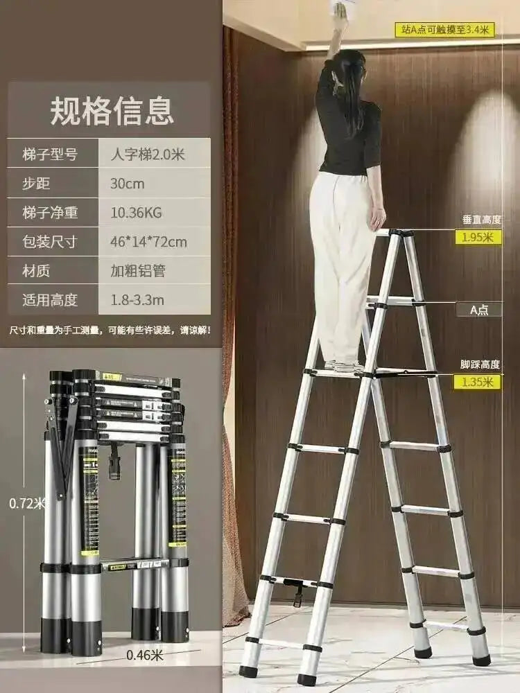 Engineering Multifunctional Aluminum Ladder Step Alloy Stools Home Folding Telescopic Ladder Portable Thick Herringbone Stairs