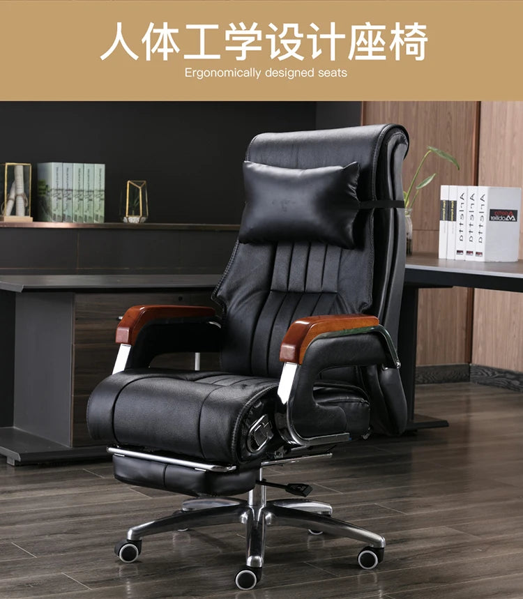 Genuine Leather Office Chair with Massage and Reclining High Back Ergonomic Desk Chair Home Business Use Comfortable Computer