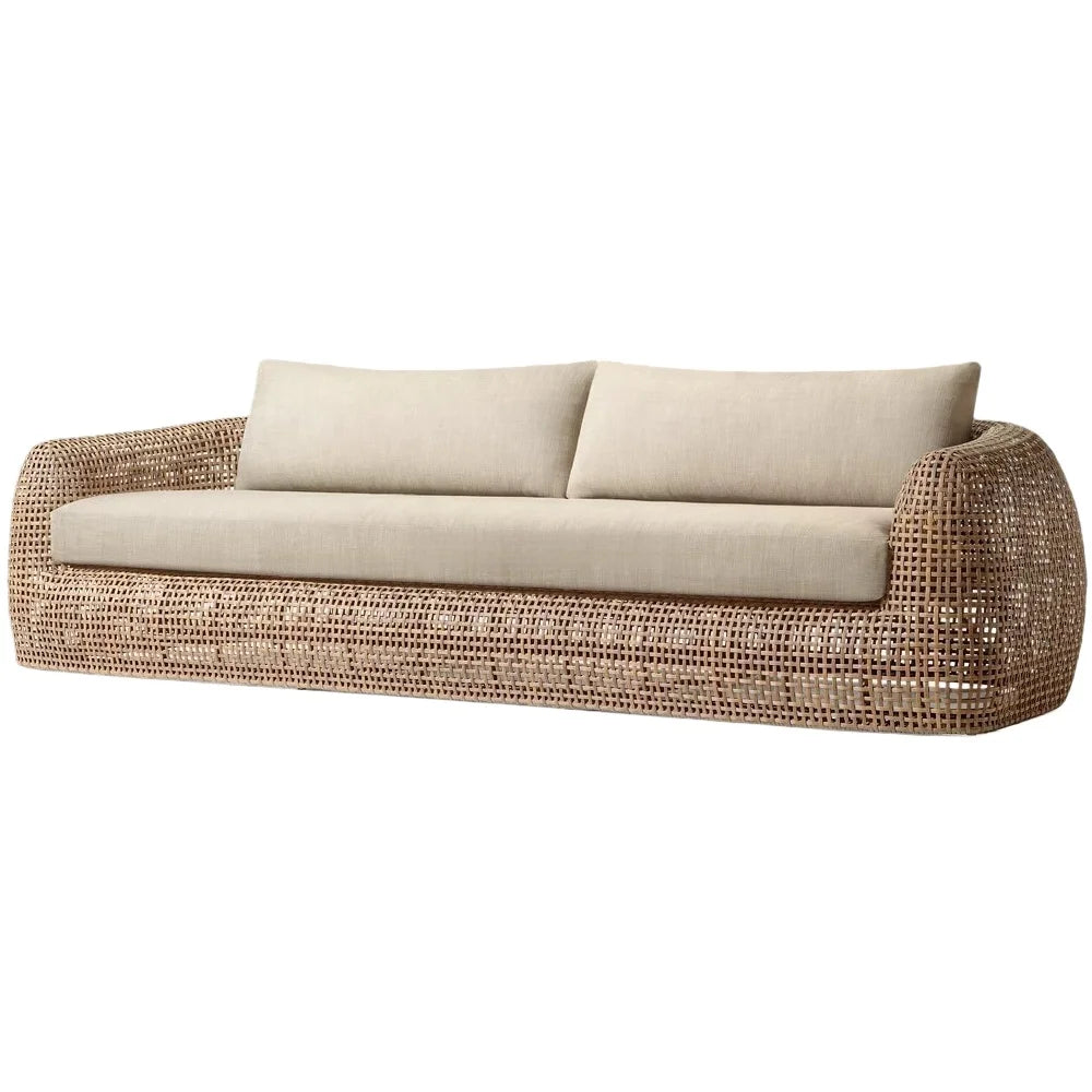 Modern Stylish PE Rattan Sofa Natural Wood Finish High-End Outdoor Patio Furniture Sets for Hotels Villas