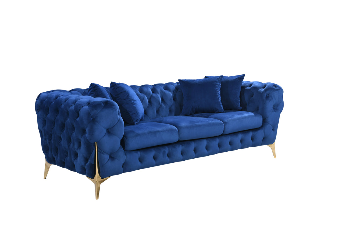 Luxury Tufted Velvet Chesterfield Couch Set Furniture Living Room Lounge Sofa Upholstered 2 Seater Sofas With Gold Legs