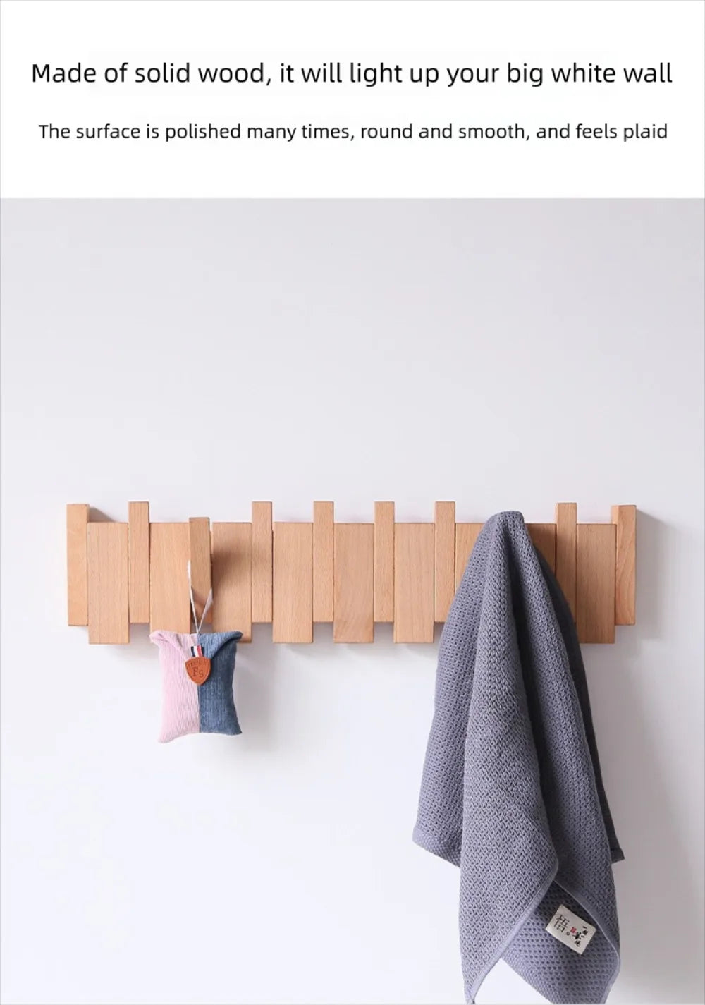 New Wall Mounted Wood Coat Racks with 8 Hooks Piano Key Shaped Entry Door Porch Hanging Hook Art Hats Organizer Keys
