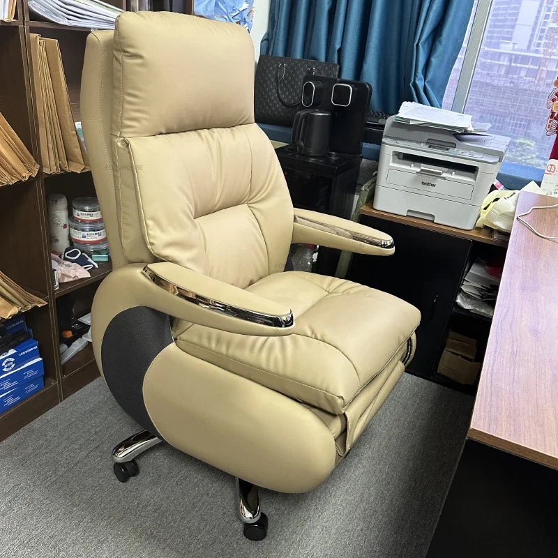 Nordic Designer Leather Boss Office Chairs Comfortable Leather Back Computer Chairs Lunch Break Gaming Chairs office Furniture A
