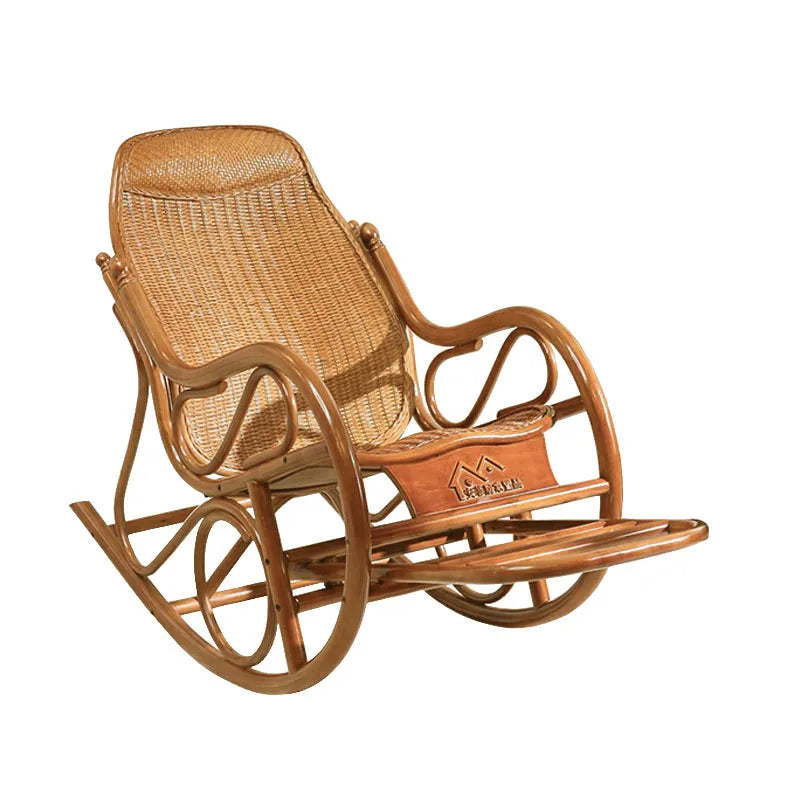 natural real rattan happy elderly solid wood rocking balcony household rattan rocking chair rattan