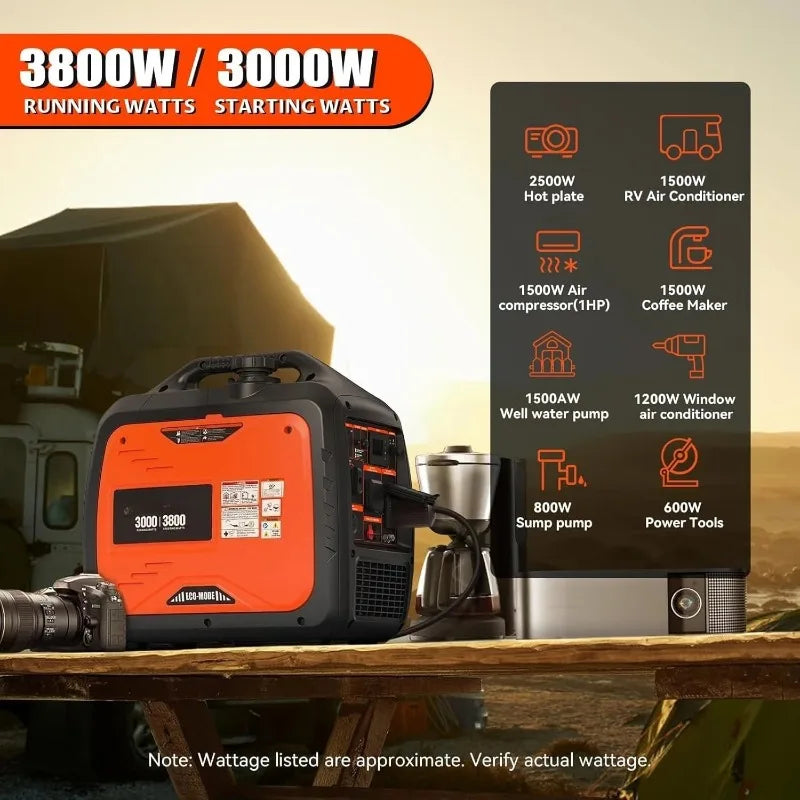 Customized 3800W Lightweight Portable Inverter Generator with Clean Power for Home, Camping, RV, Tailgating & Emergencies