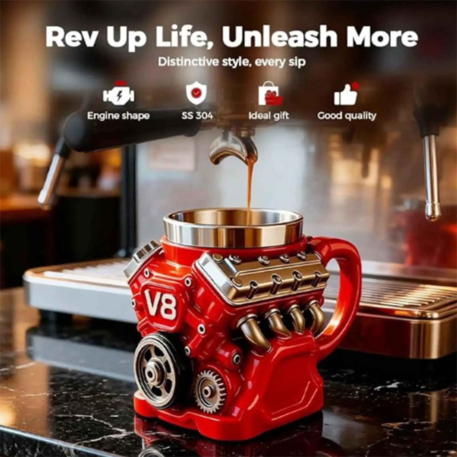 V8 Engine Shape  Insulation Water Mug Coffee Travel Mug Mechanical Cup Stainless Steel Engine Travel Mugs For Men Car Enthusiast