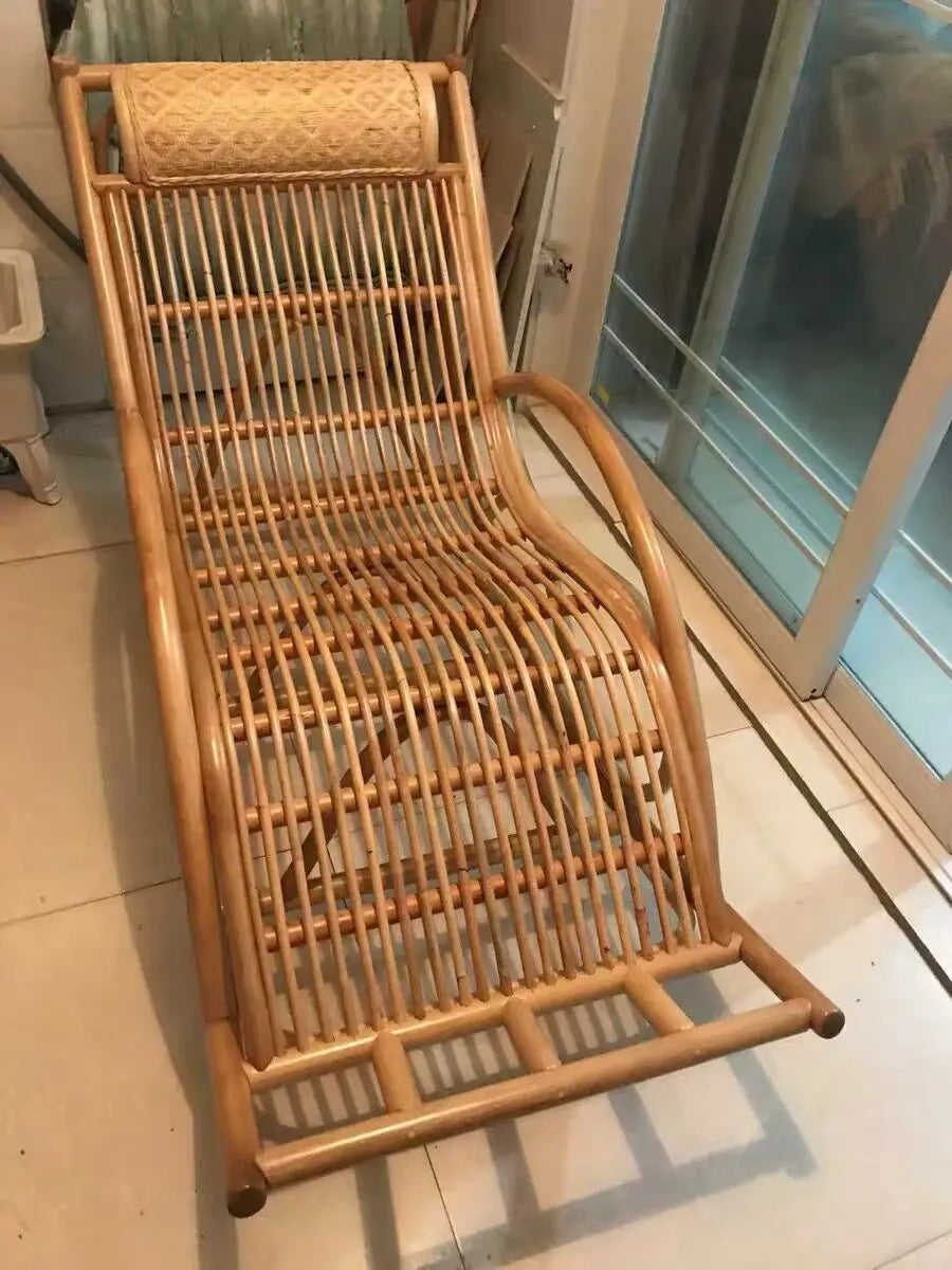 CZ Rocking Chair Hanging Basket Natural Real Rattan Plant Woven Relaxing Leisure Recliner