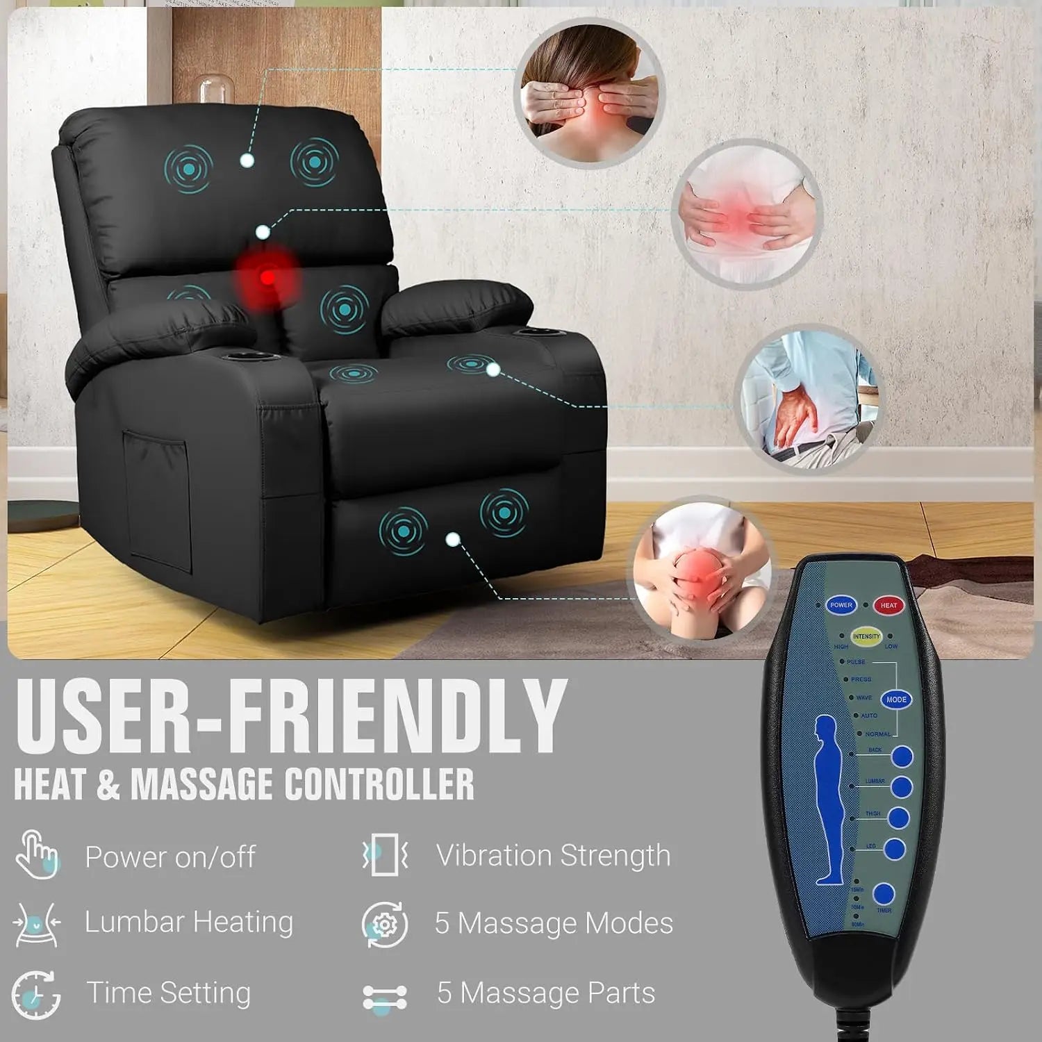 Rocking Recliner Chair, Massage Rocker Recliner Chair with Vibration Massage and Heat, USB and Type-C Ports,360°, Customized