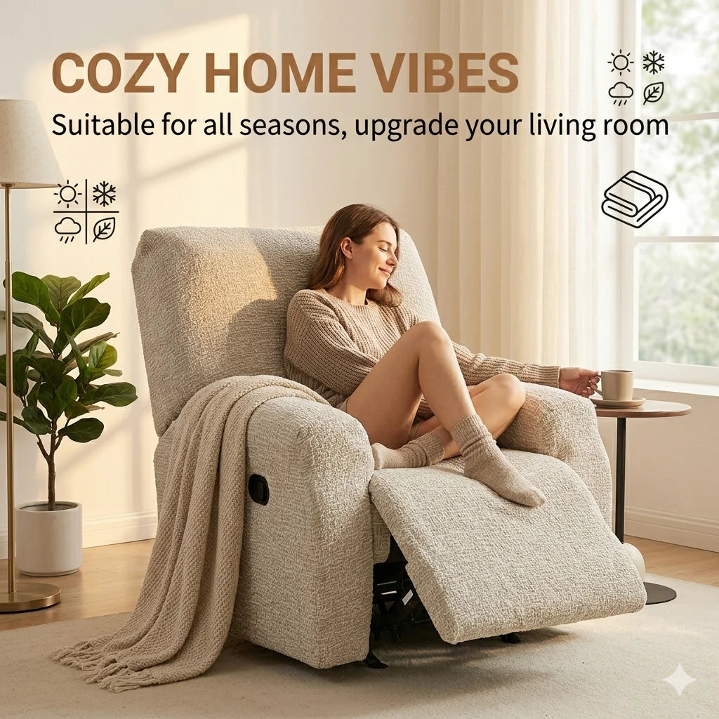 Stretch Recliner Chair Cover Faux Linen Chenille Lazy Boy Sofa Slipcover 360 Full Wrap Elastic Couch Protector Washable For Pets