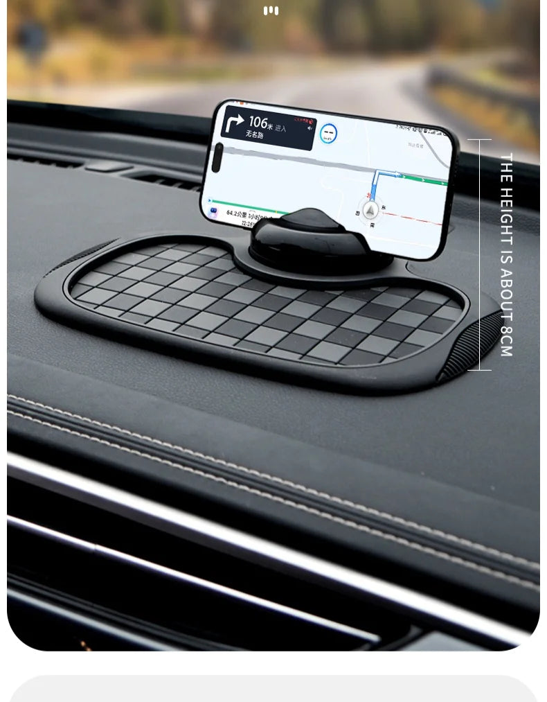 Multifunctional Plaid Anti-Slip Mat Car Phone Holder 360° Rotatable Temporary Parking Card Auto Accessories