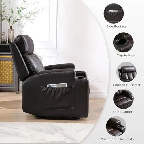 Manual Recliner Chair with Massage and Heat,Breathable Leather Recliner Chair with Armrest and Backrest, Manual