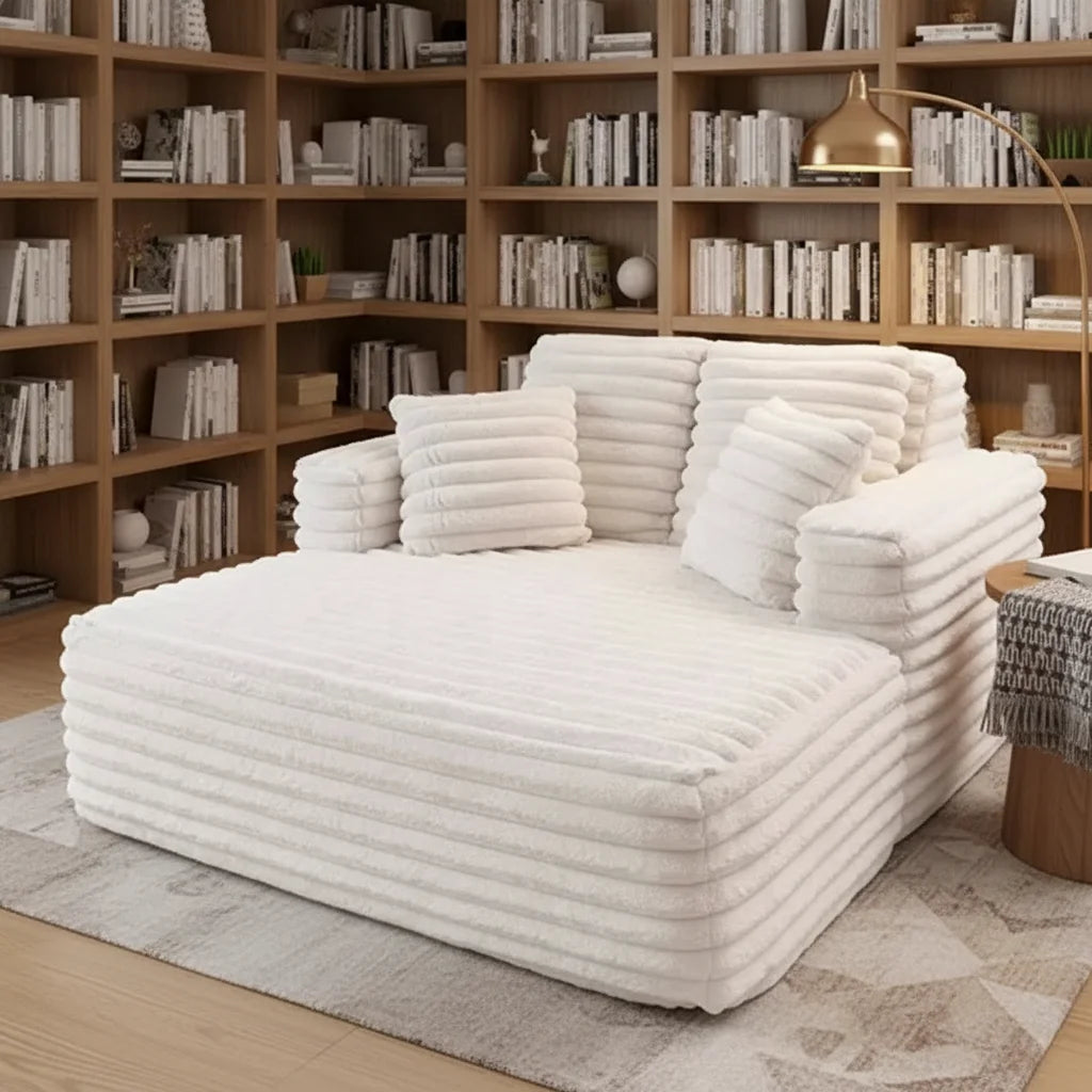#Striped Soft Fabric Modular Oversized Chaise Lounge Sofa with Layered Back Cushions Cozy Deep Seating for Modern Living Room