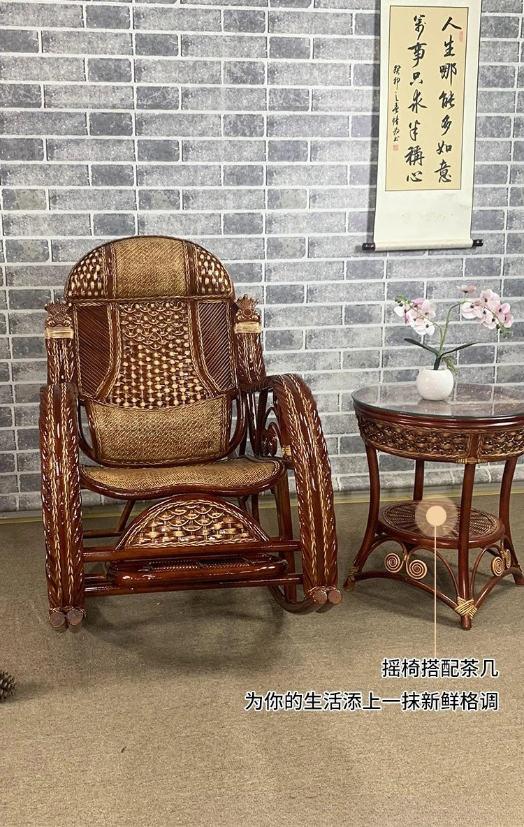 Natural rattan chair, balcony high-end rocking recliner, adult home living room, elderly nap rattan weaving