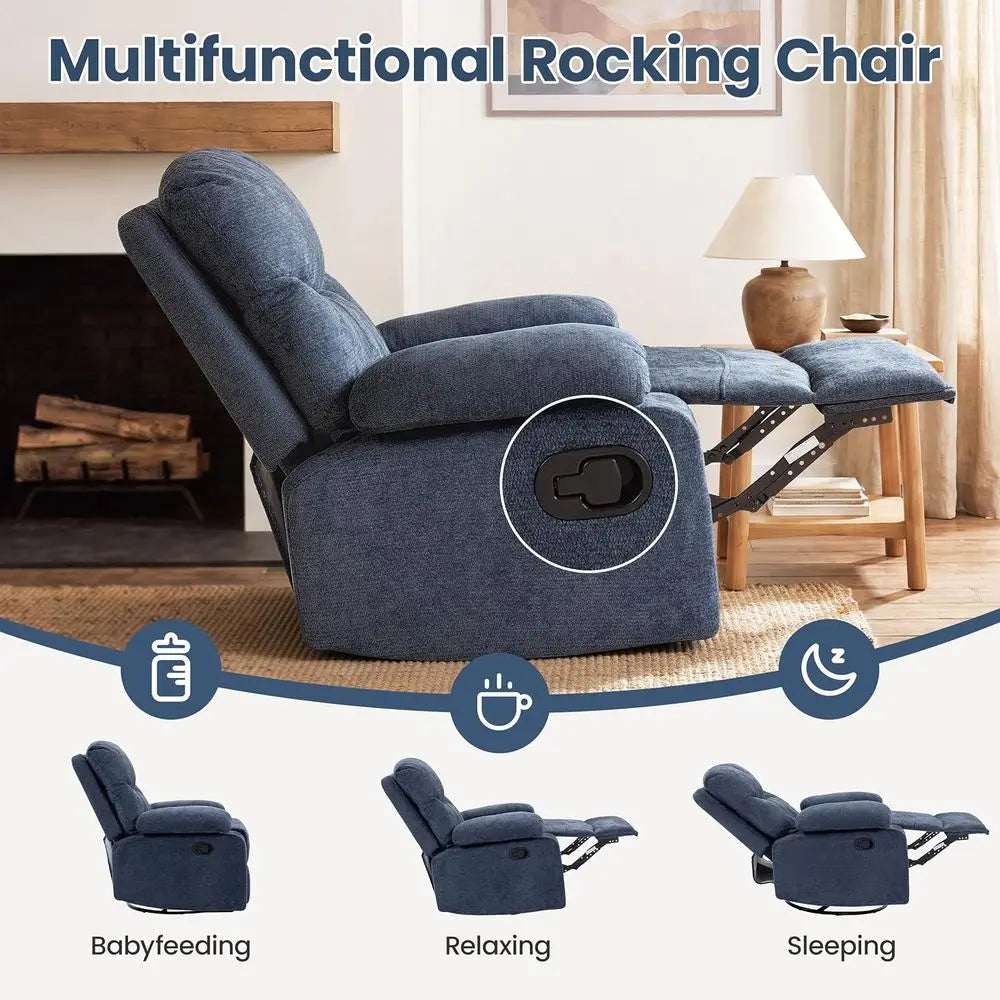 Rocking Chair Nurry with Adjustale Armrests, 360° Swivel Rocker Recliner or Moms, Manual Gilder Rocker Nursing Chair with Wide o