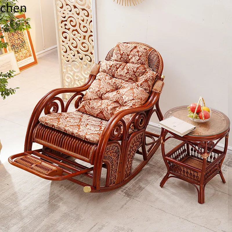 natural true rattan rocking chair recliner sofa single balcony home leisure retro cushion living room
