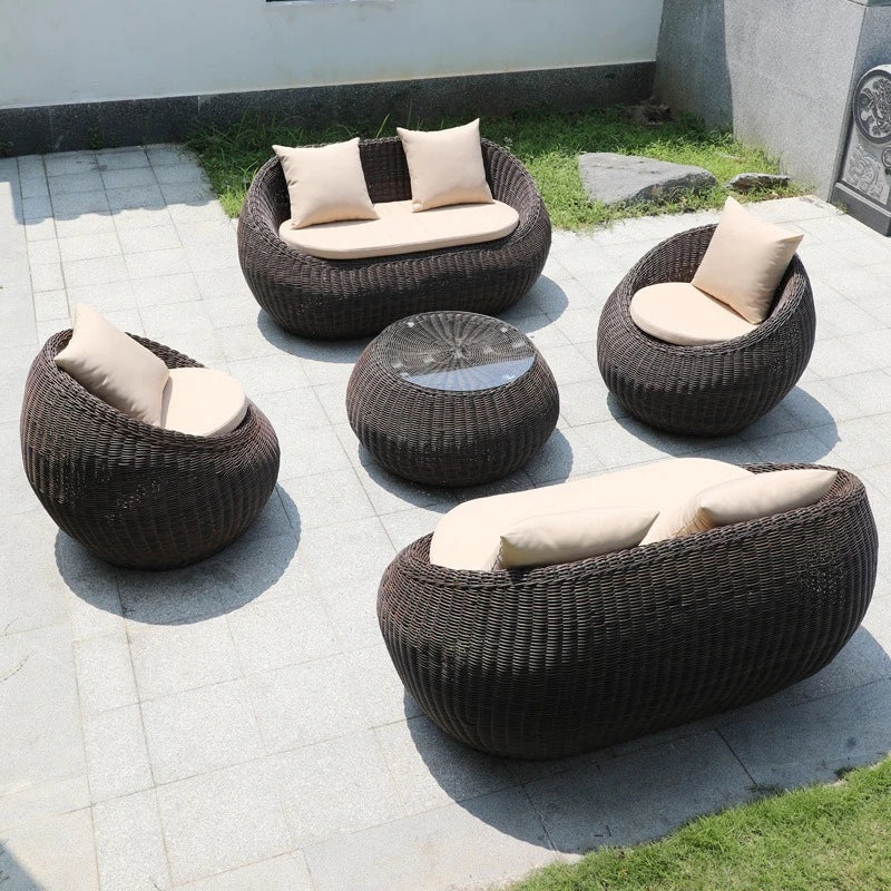 Outdoor rattan sofa combination courtyard leisure balcony rattan chair three-piece set, terrace furniture c