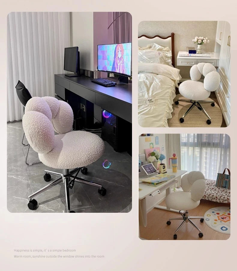 Cream Wind Living Room Chairs Furniture Dressing Stool Rotatable Chair Lamb Wool Small Internet Celebrity Stool Computer Stool