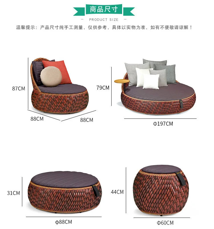 Creative sofa outdoor rattan creative chair outdoor garden hotel courtyard leisure open-air balcony combination small f