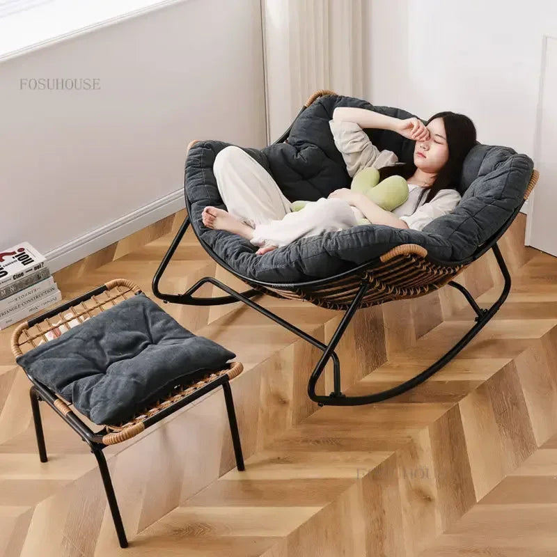 Nordic Lazy Living Room Chairs Home Balcony Rocking Chairs Reclining Sofas Rattan Sofa Leisure Rocking Chair Home Furniture