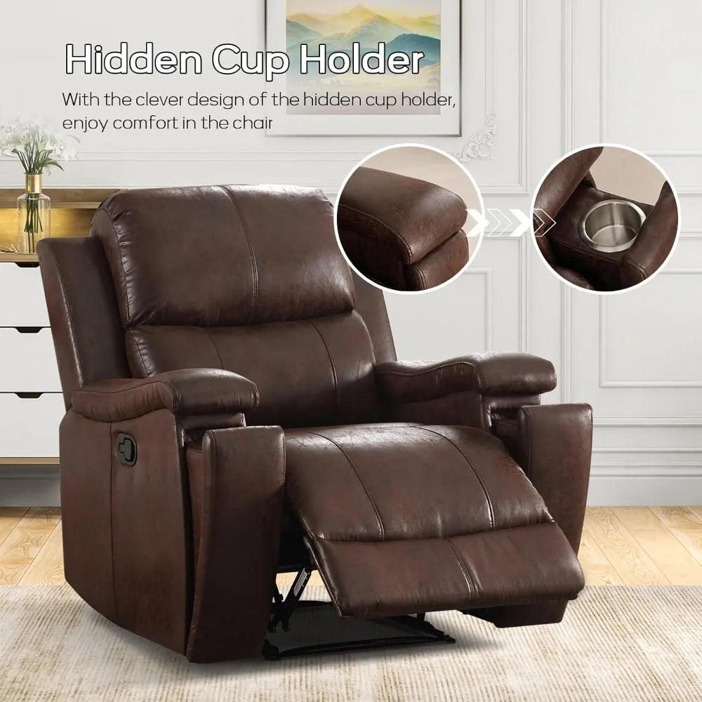 Brown Overstuffed Single Manual Recliner Chair, Breathable Faux Leather, Custom