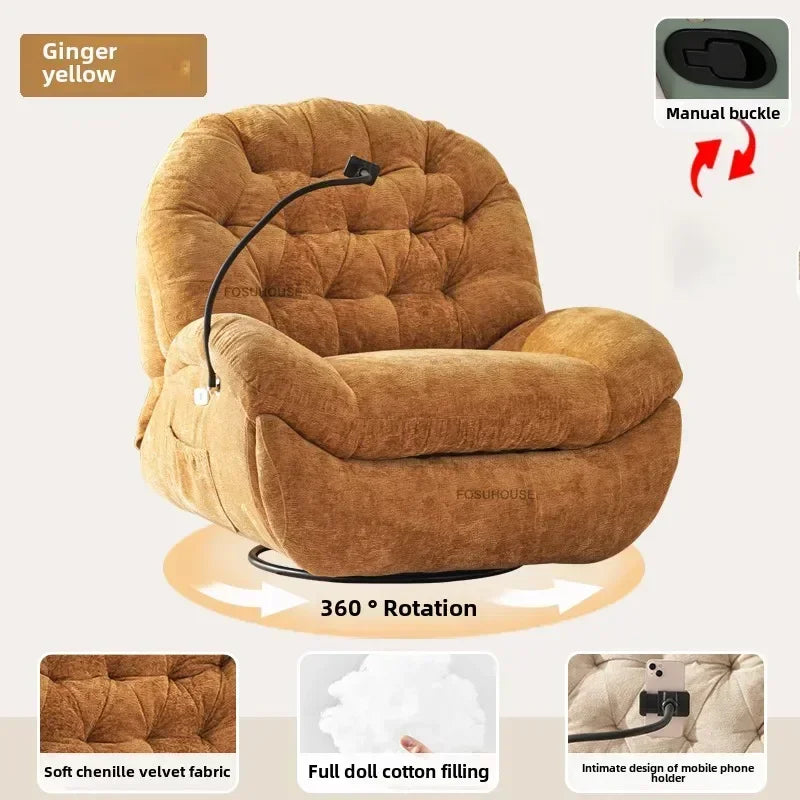 Modern Fabric Living Room Sofas Designer Living Room Furniture Leisure Lazy Sofa Bed Rocking Chair Nordic Home Rotating Recliner