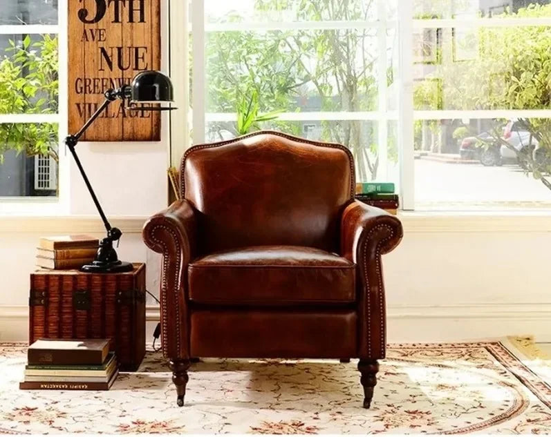 F181 American retro leather art sofa single leather office study boss chair living room sofa
