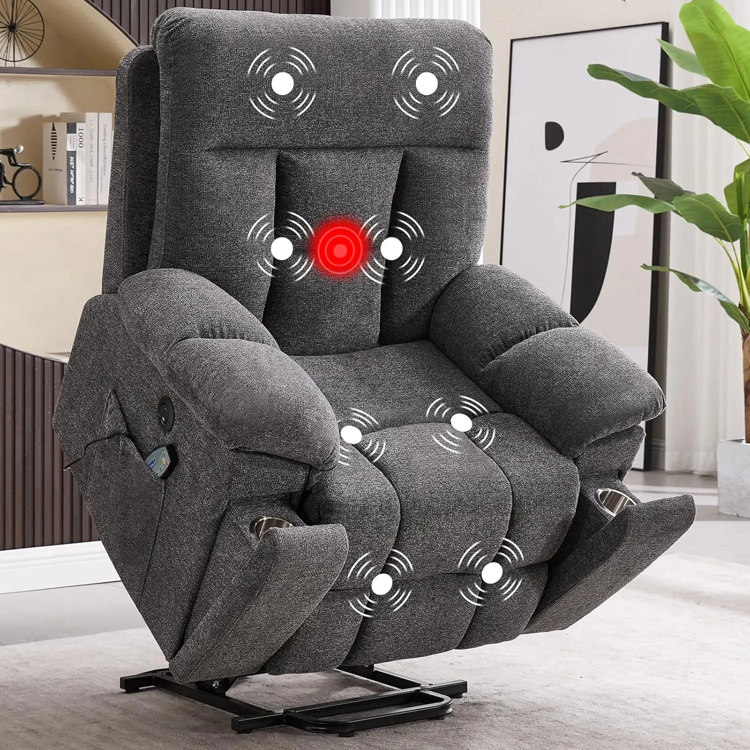 Massage Recliner Chair, Overstuffed Rocker Lazy Boy Chairs with Vibration&Gently Heat,Fabric Ergonomic Manual Nursery, Custom