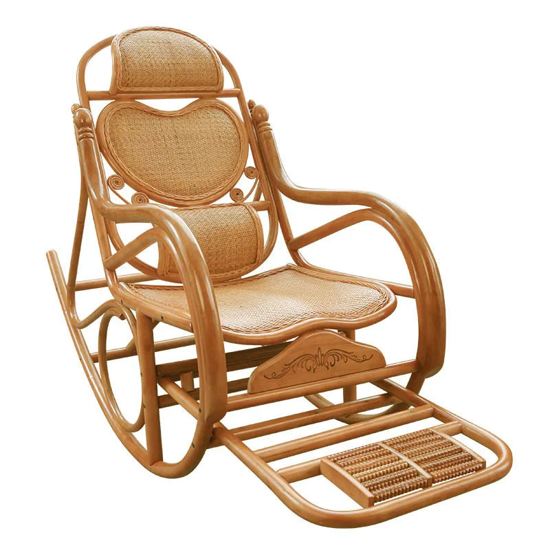 natural real rattan happy elderly solid wood rocking balcony household rattan rocking chair rattan