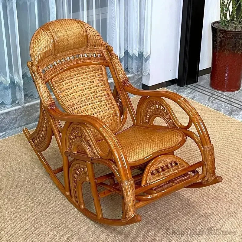 Natural and comfortable rattan rocking chair for adults elderly family leisure chair balcony reclining and sleeping chair