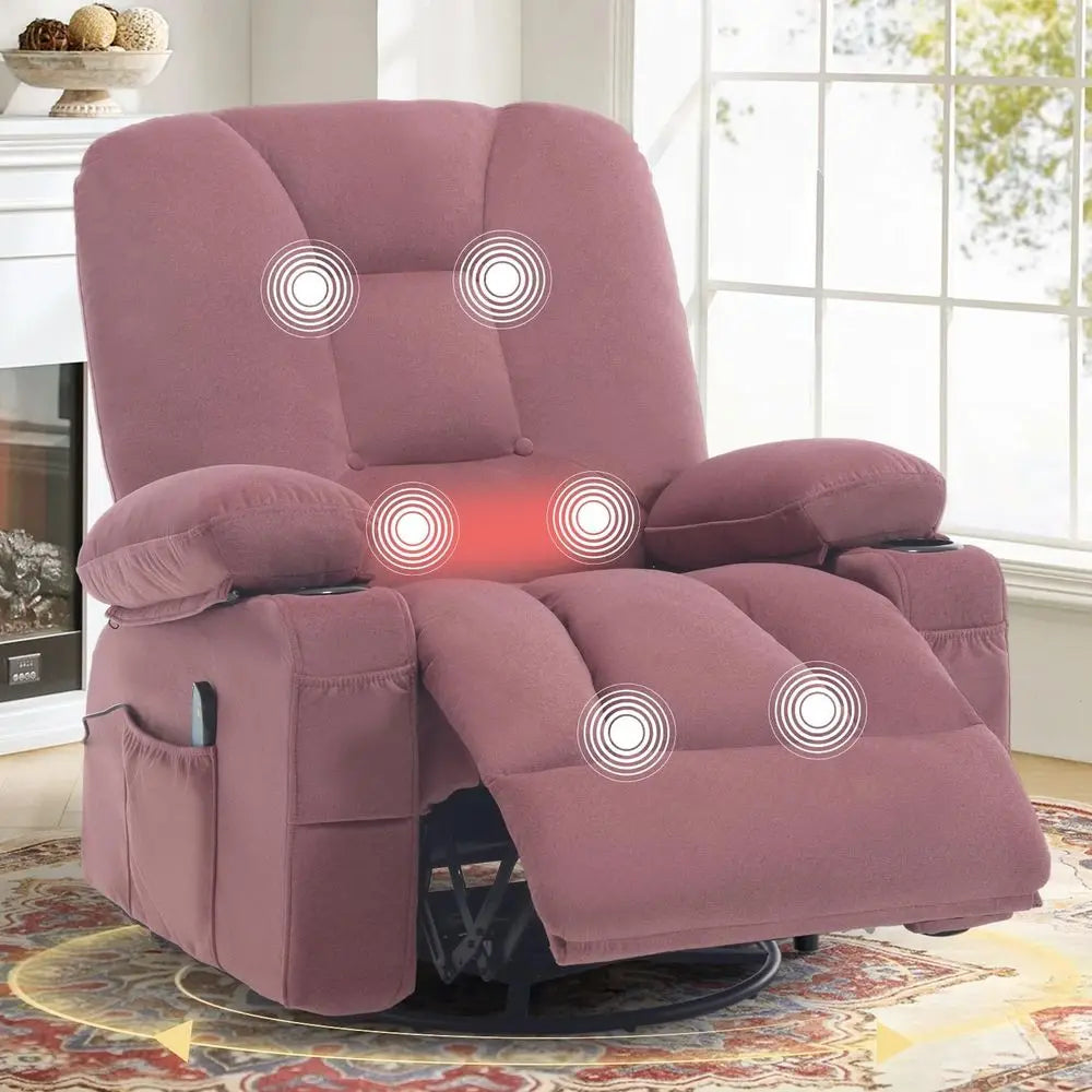 Rocker Massage Recliner Chair with Heat, Oversized Rocking Nursery Chair with Cup Holder, Breathable abric Single Soa Overstued