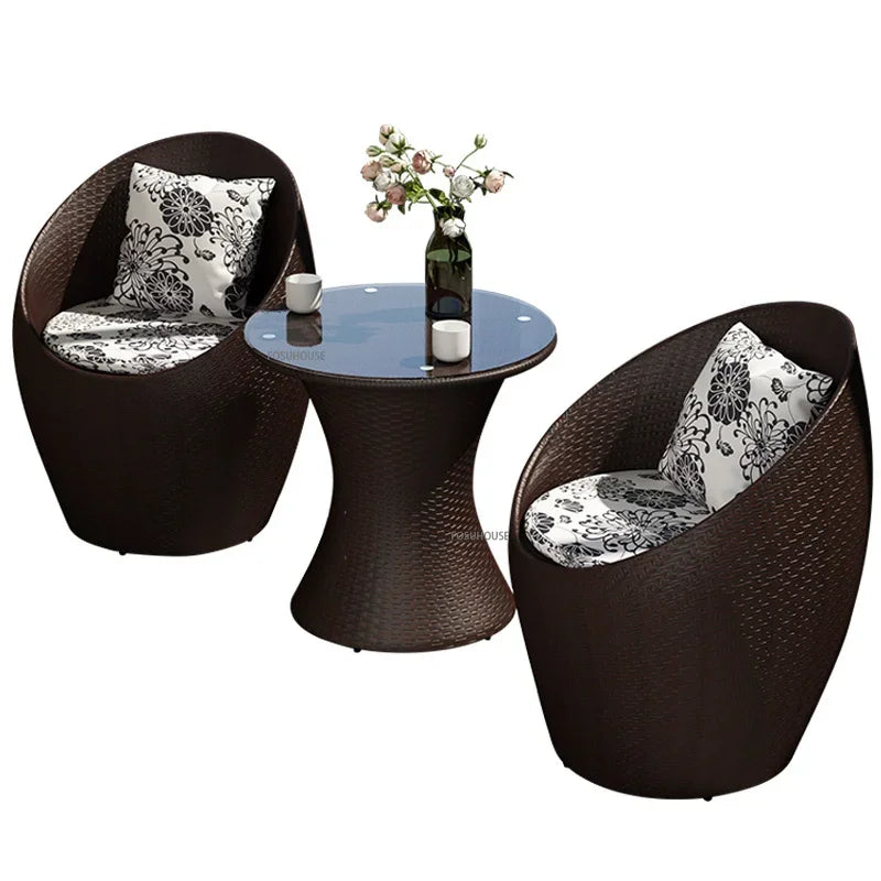 Nordic Balcony Rattan Sofa Chair Table 3 Piece Set Outdoor Patio Garden Furniture set Leisure Home Terrace Seating